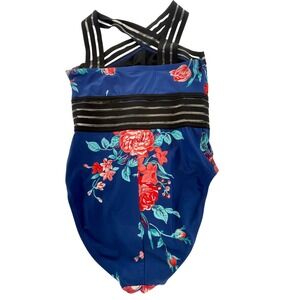 Womens Floral One Piece Swimsuit Hilor Sheer‎ Inset Cross Back M/L